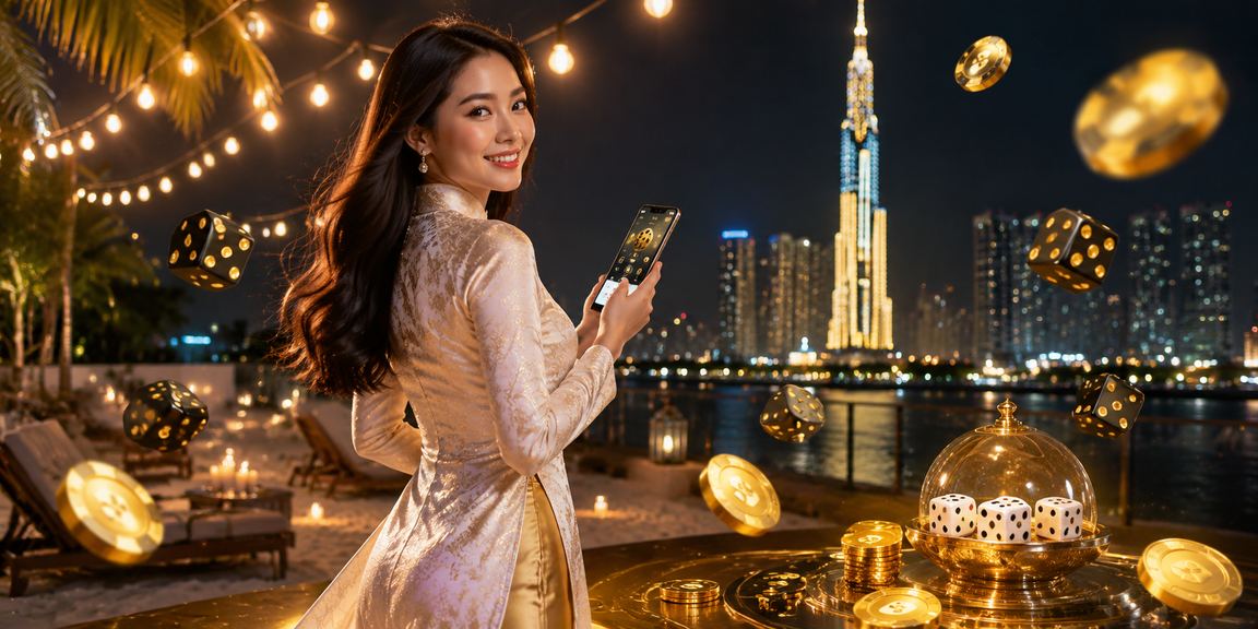 Chủ đề tài xỉu tại TP Hồ Chí Minh với hình ảnh xúc xắc và áo dài